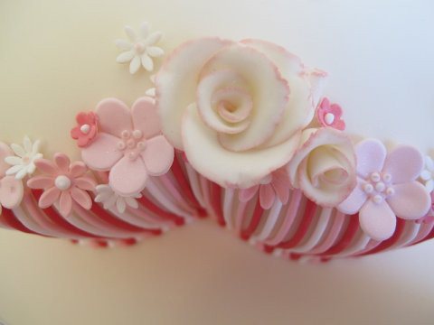 Details of pink stripes ladies birthday cake