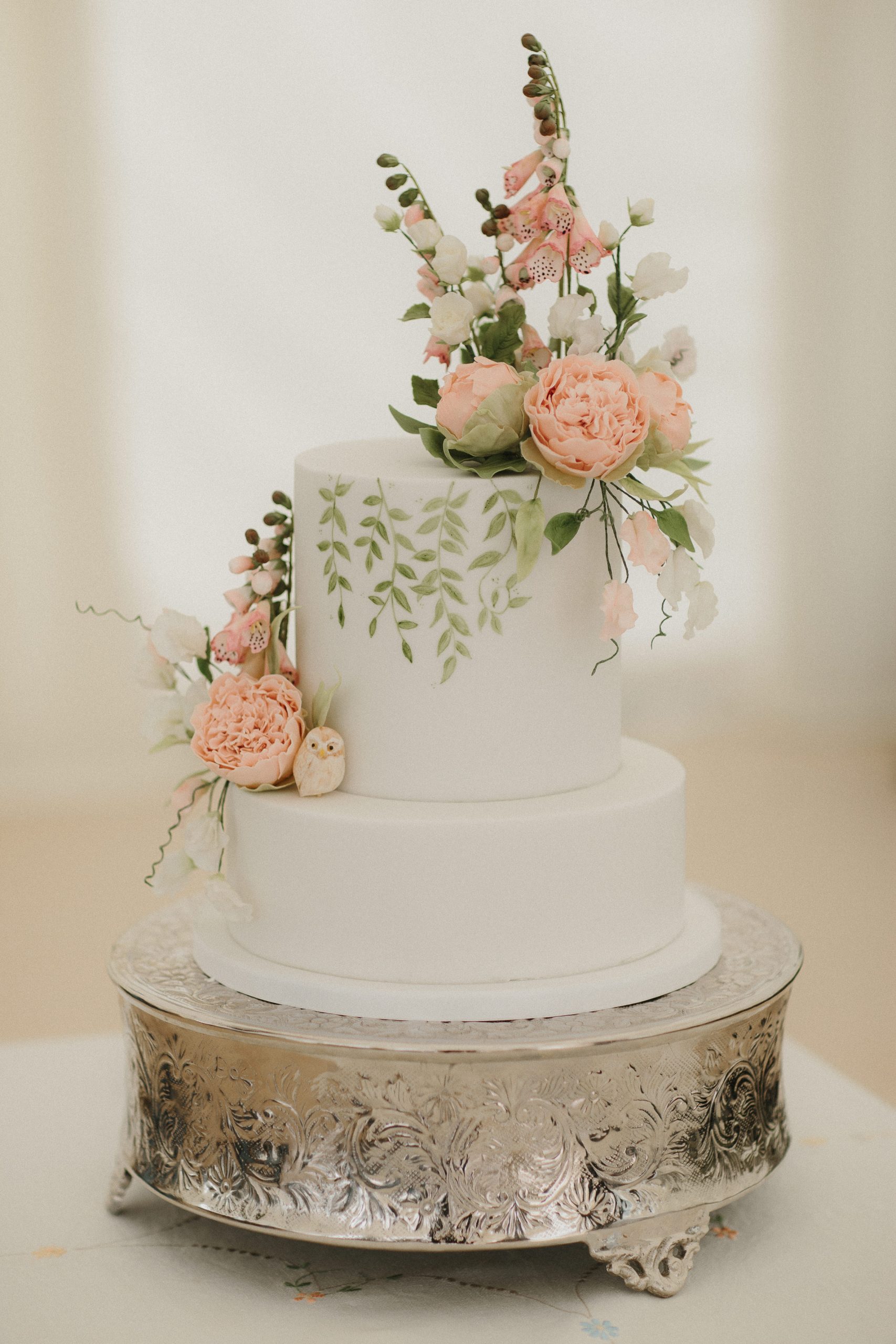 Wedding cake with handmade sugar flowers
